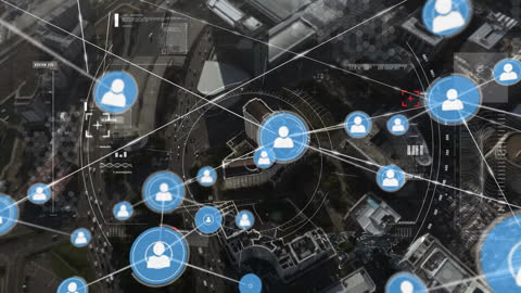 Abstract Digital Connections Across Urban Landscape