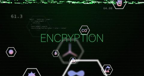 Neon Encryption Text on Terminal Screen with Futuristic Cybersecurity Elements