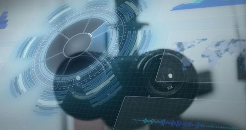 Futuristic digital interface blending with camera lens symbolizes innovation