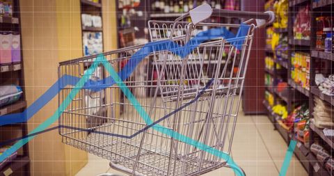 Empty Shopping Cart in Grocery Store With Overlaid Graph