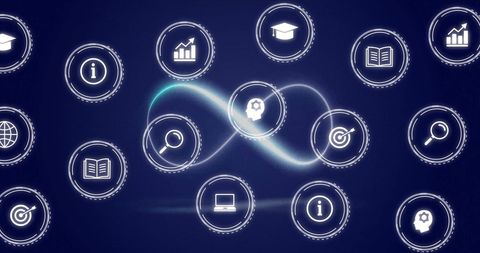 Educational and Research Network Icons Connected by Flowing Lines - Download Free Stock Images Pikwizard.com