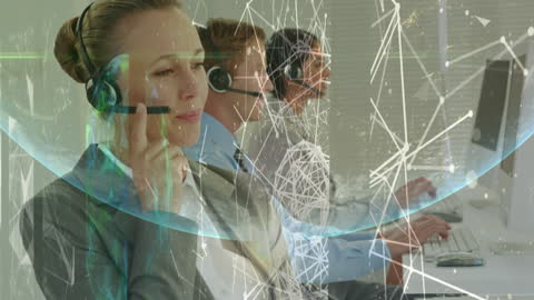 Tech-Enhanced Customer Service Team with Globe Overlay