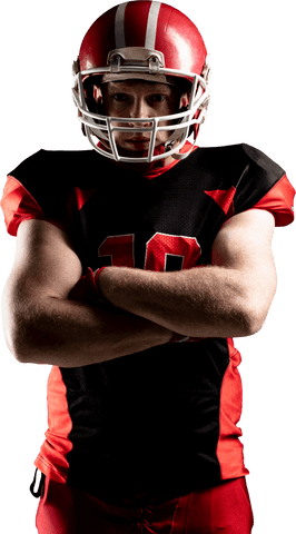 Confident American Football Player in Full Gear on Transparent Background