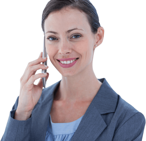 Caucasian Businesswoman Smiling While Talking on Phone Transparent Background - Download Free Stock Videos Pikwizard.com