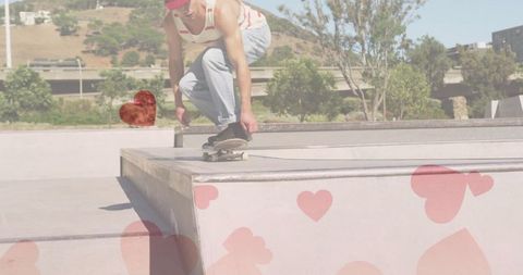 Young skater enjoying thrilling ride at urban skate park