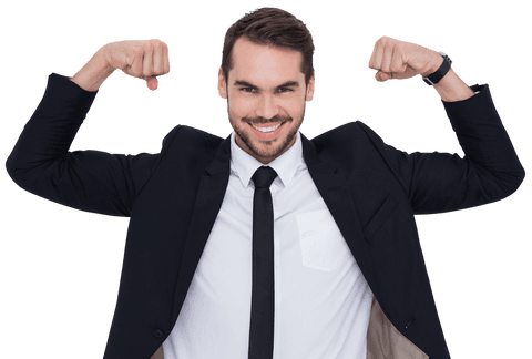 Confident Businessman in Suit Flexing Success Transparent Background - Download Free Stock Videos Pikwizard.com
