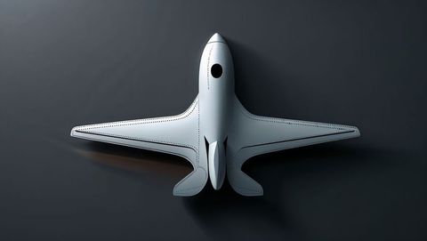 Futuristic aircraft design with swept-back wings and twin tail fins