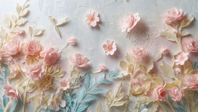 Layered paper roses soft pastel palette textured backdrop dimensional floral papercraft