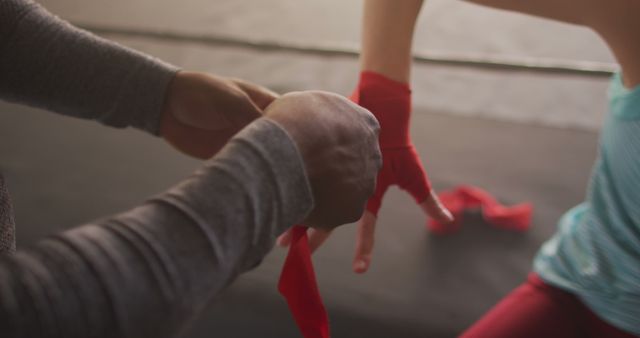 Trainer Wrapping Red Hand Wraps on Boxer's Hands - Download Free Stock Images Pikwizard.com