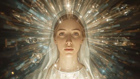 Mystical Woman in White with Radiant Translucent Crystals