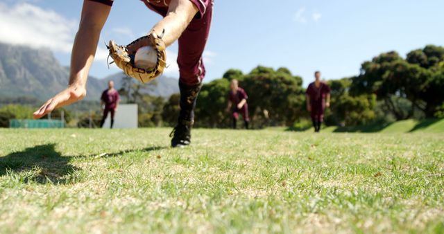 Baseball Player Catching Ball on Sunny Field - Download Free Stock Images Pikwizard.com