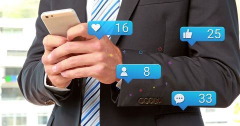 Businessman Engaging with Social Media Notification Icons - Download Free Stock Images Pikwizard.com
