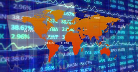 Global Financial Data Overlaying World Map - Download Free Stock Images Pikwizard.com