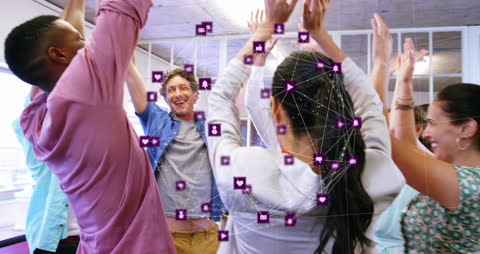 Excited Team Embracing Digital Network Connections