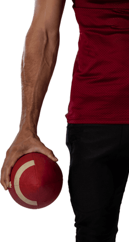 Transparent background male player holding american football midsection
