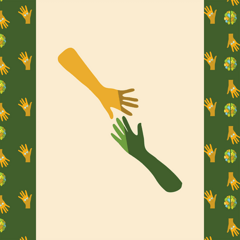 Supportive yellow and green hand illustration on transparent background