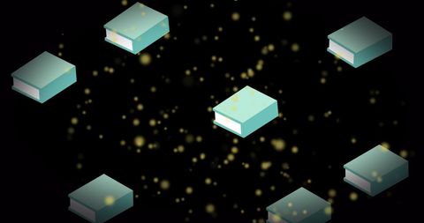 Glowing books on black background symbolizing literacy