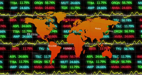 Global Finance Concept with Digital Stocks and World Map