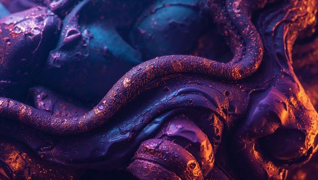 Colorful abstract sculpture with woven tubular forms