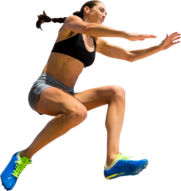 Focused Caucasian Sportswoman Jumping On Transparent Background - Download Free Stock Videos Pikwizard.com