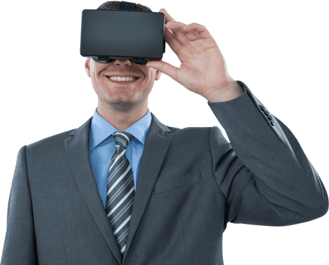 Transparent Background Businessman Using VR Headset Smiling - Download Free Stock Videos Pikwizard.com