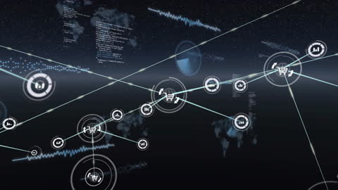 Global Network Connections with Digital World Map and Data Graphs
