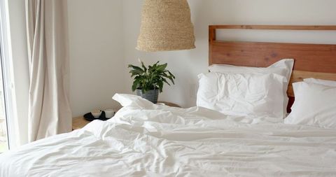 Rustic Cozy Bedroom with Wooden Bed Frame and Natural Light
