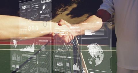 Tennis Players Shaking Hands with Digital Interface Visualization