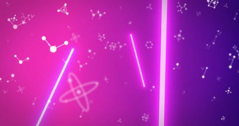 Neon Molecular Structure with Glowing Stripes in Vivid Colors