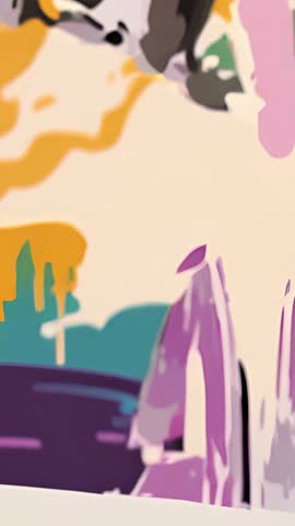 Vertical mural video showing bold brush strokes and dripping paint in vibrant color palette