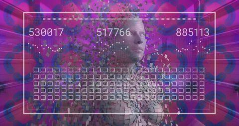 futuristic digital human with data interface on purple background - Download Free Stock Images Pikwizard.com