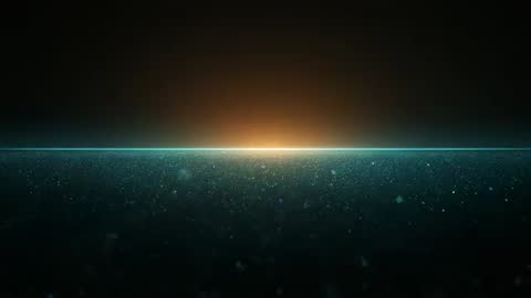 Seamless Cinematic Horizon Glow Loop with Warm Core and Cyan Rim over Particle Field