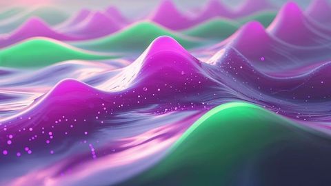 Surreal digital waves in vibrant purple landscape