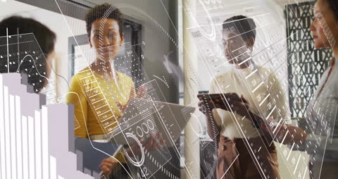 Diverse Team Analyzing Data with Futuristic Technology Overlay