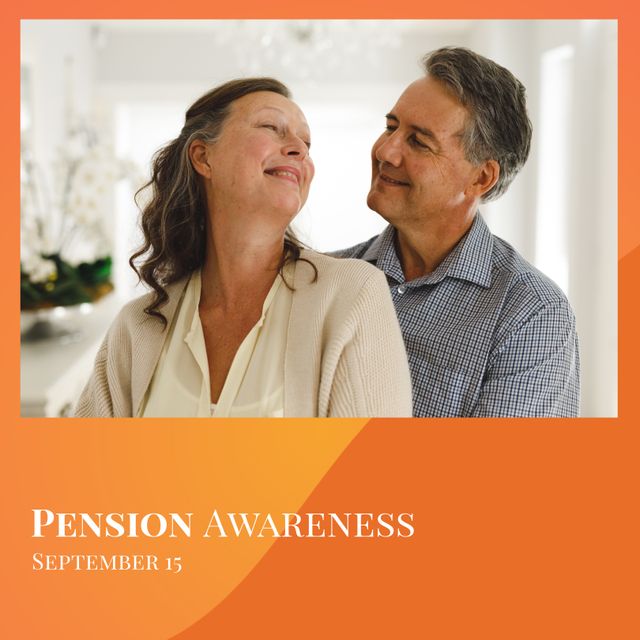 Happy Senior Couple Embracing at Home for Pension Awareness - Download Free Stock Templates Pikwizard.com