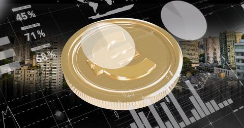 Gold Euro Coin with Financial Chart Overlay Concept