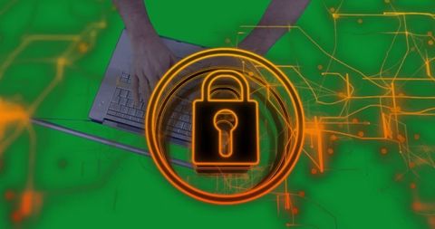 Cybersecurity Concept with Laptop and Glowing Lock Icon