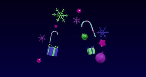 Digital Neon Christmas Decorations on Dark Background