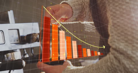 Multicolored Graph Overlay Business Insight and Coffee Preparation