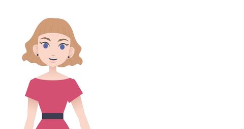 Smiling Cartoon Woman in Pink Dress with Copy Space