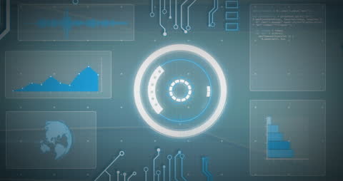 Futuristic Digital Interface with Data and Circuitry Graphics