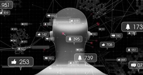 Point Cloud Head Connecting in Cyberspace with Notification Badges and Data Network