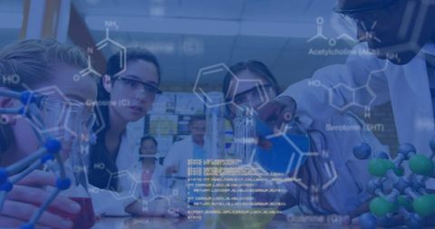 Diverse Students Collaborating in Science Lab with Digital Interface Overlay - Download Free Stock Images Pikwizard.com