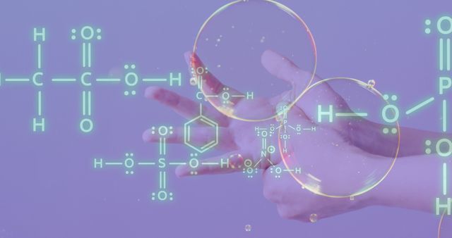 Hands with Chemical Formulas and Bubbles on Purple Background - Download Free Stock Images Pikwizard.com