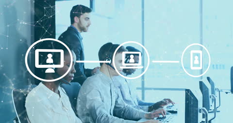 Diverse Office Team Working with Digital Network Overview