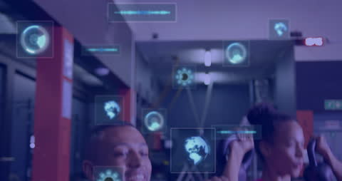 Digital Data Visualization Over Gym Workout Scene