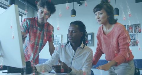 Diverse Team Collaborating on Innovative Technology Project in Office