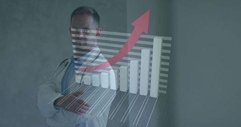 Doctor with rising 3d data chart advancing medical analytics