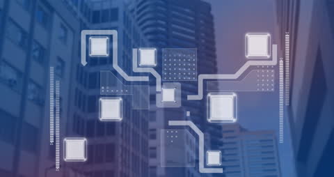 Abstract Cityscape with Digital Data Circuit Connections
