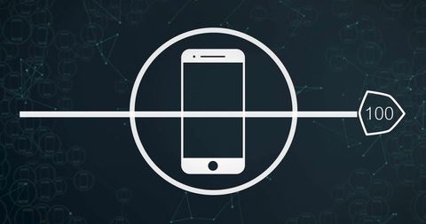 Futuristic smartphone and connectivity line with 100 node network